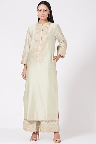 Mint Princess-Cut Long Kurta Set by Sheetal Batra