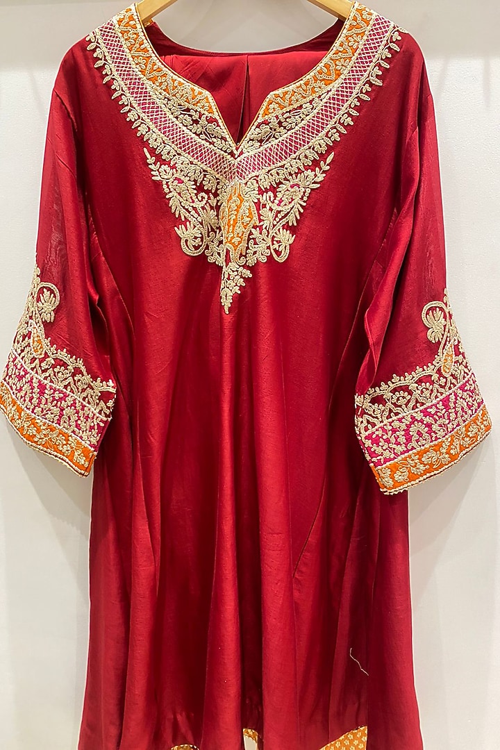 Hot Pink Silk Chanderi Embroidered Kurta Set by Sheetal Batra at Pernia's Pop Up Shop