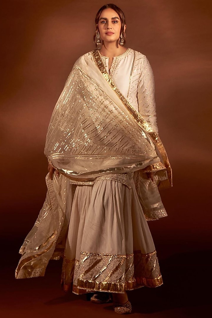 Daisy Ivory Pure Chanderi Silk Gharara Set by Sheetal Batra