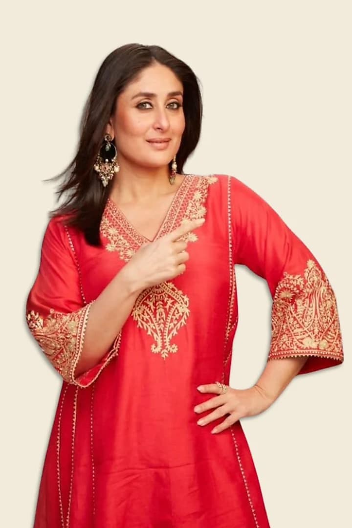 Red Upada Silk Gota Embroidered Kurta Set by Sheetal Batra at Pernia's Pop Up Shop