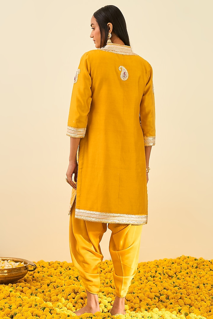 Glaze Mustard Bemberg Satin Dhoti Set by Sheetal Batra at Pernia's Pop Up Shop