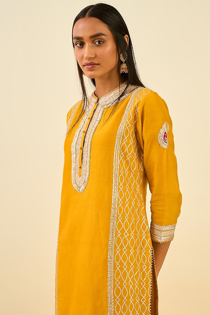 Glaze Mustard Bemberg Satin Dhoti Set by Sheetal Batra at Pernia's Pop Up Shop