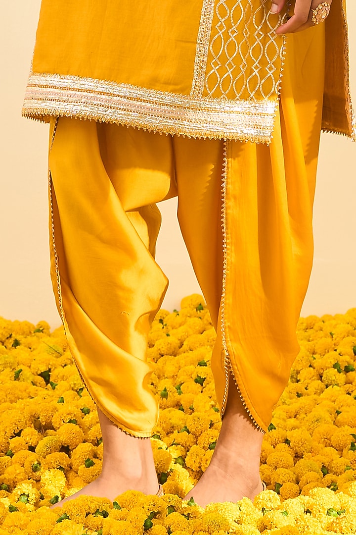 Glaze Mustard Bemberg Satin Dhoti Set by Sheetal Batra at Pernia's Pop Up Shop