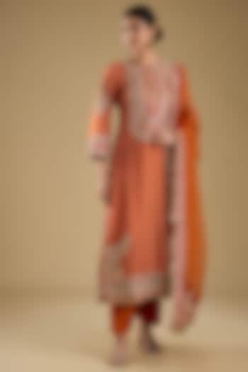 Orange Upada Silk Bandhej Printed Kurta Set by Sheetal Batra at Pernia's Pop Up Shop