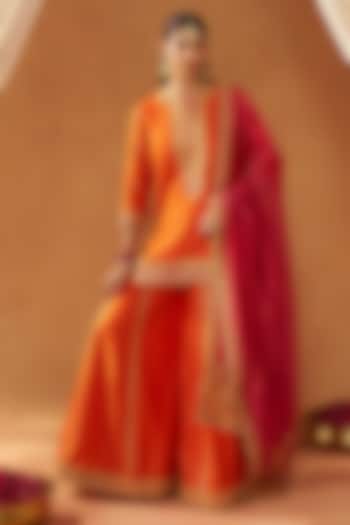 Burnt Orange Silk Chanderi Sharara Set by Sheetal Batra at Pernia's Pop Up Shop
