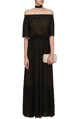 Black Robbie Off-Shoulder Maxi Dress by Shift by Nimish Shah