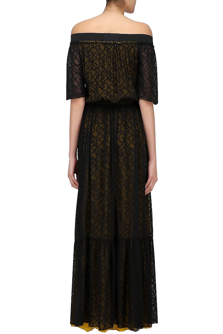 Black Robbie Off Shoulder Midi Dress available only at Pernia's Pop Up Shop.