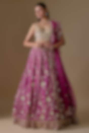 Wine Dupion Silk Zardosi Embroidered Bridal Lehenga Set by Shlok Design at Pernia's Pop Up Shop