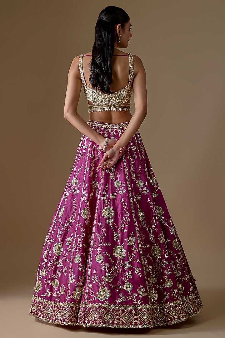 Wine Dupion Silk Zardosi Embroidered Bridal Lehenga Set by Shlok Design at Pernia's Pop Up Shop