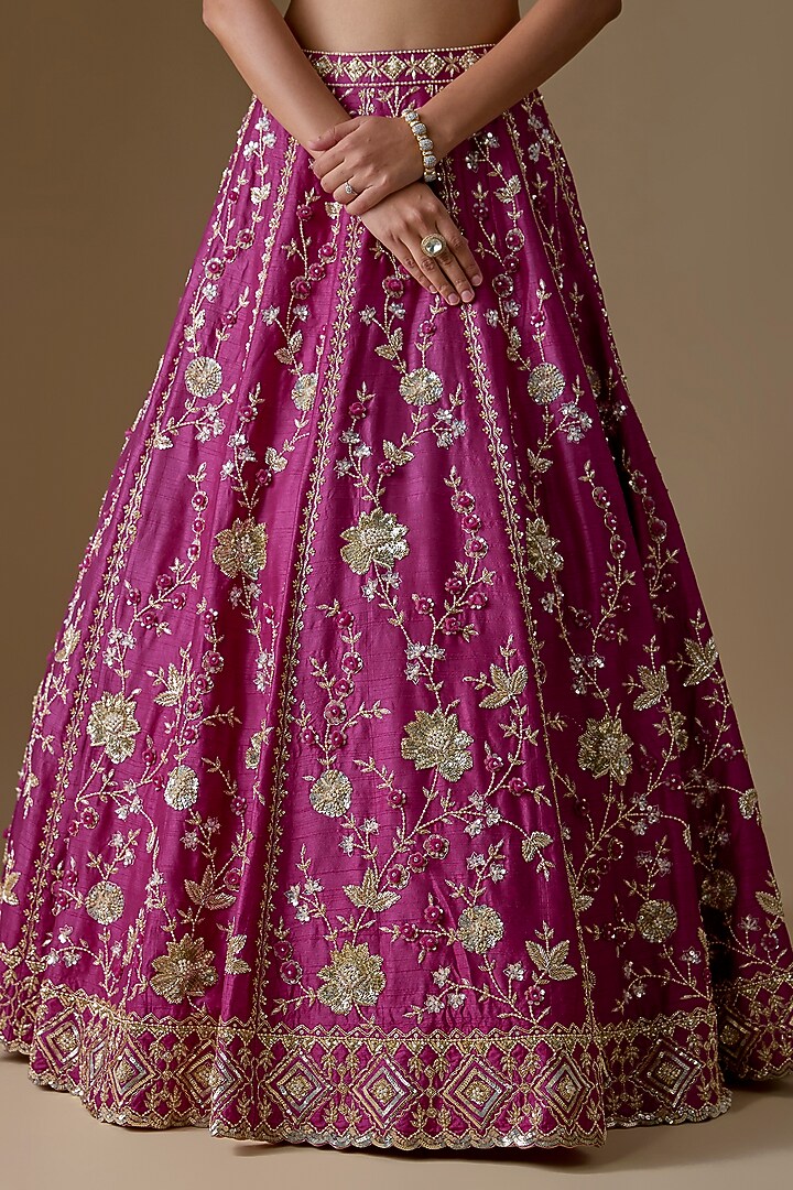 Wine Dupion Silk Zardosi Embroidered Bridal Lehenga Set by Shlok Design at Pernia's Pop Up Shop