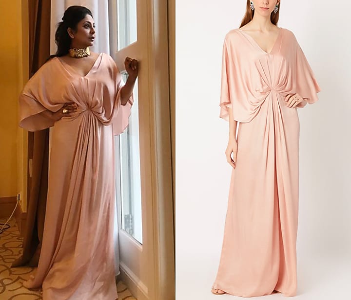 Mushroom Beige Draped & Pleated Gown by Dilnaz Karbhary at Pernia's Pop Up Shop