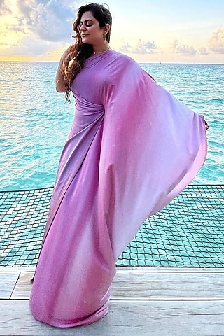 Blush Pink Lycra Draped Gown by Mala and Kinnary