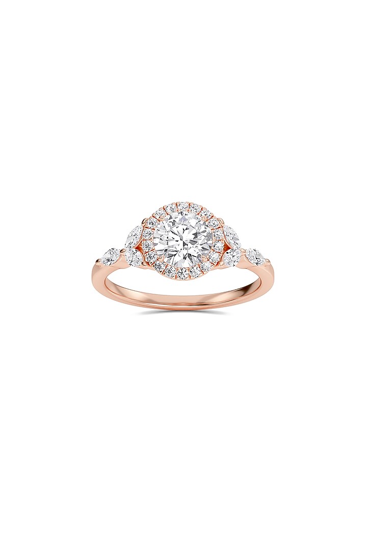 14kt Rose Gold Finish Diamond Halo Bay Leaf Ring by Shine Eternal at Pernia's Pop Up Shop