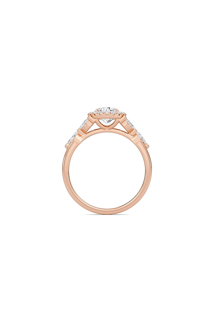 14kt Rose Gold Finish Diamond Halo Bay Leaf Ring by Shine Eternal at Pernia's Pop Up Shop