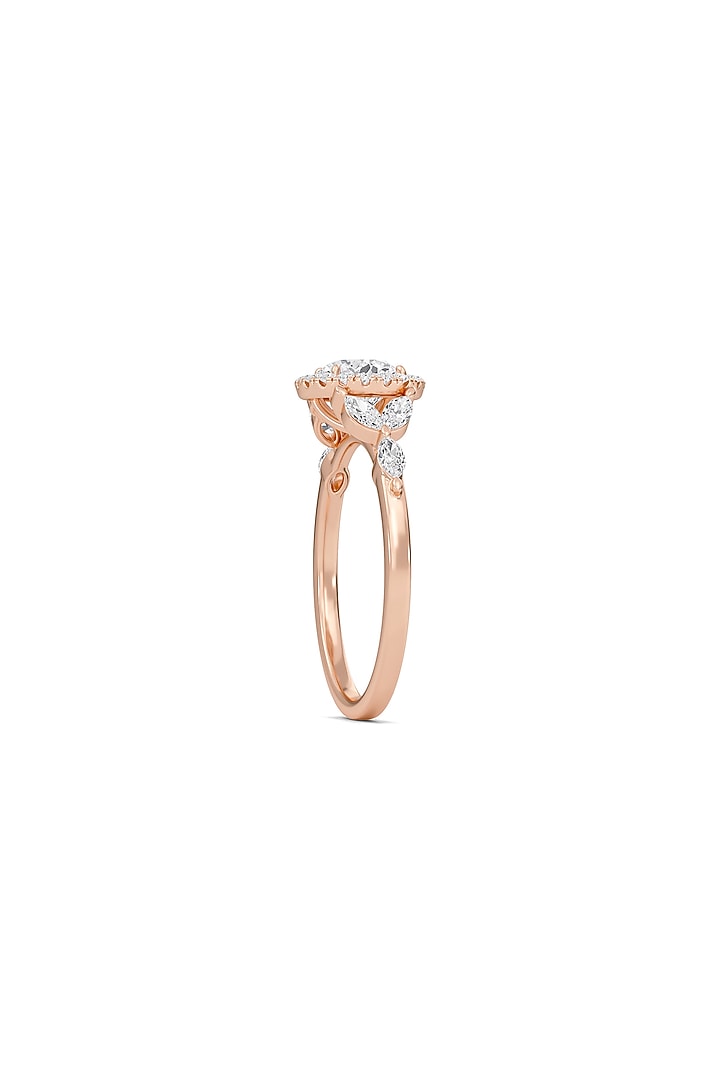 14kt Rose Gold Finish Diamond Halo Bay Leaf Ring by Shine Eternal at Pernia's Pop Up Shop