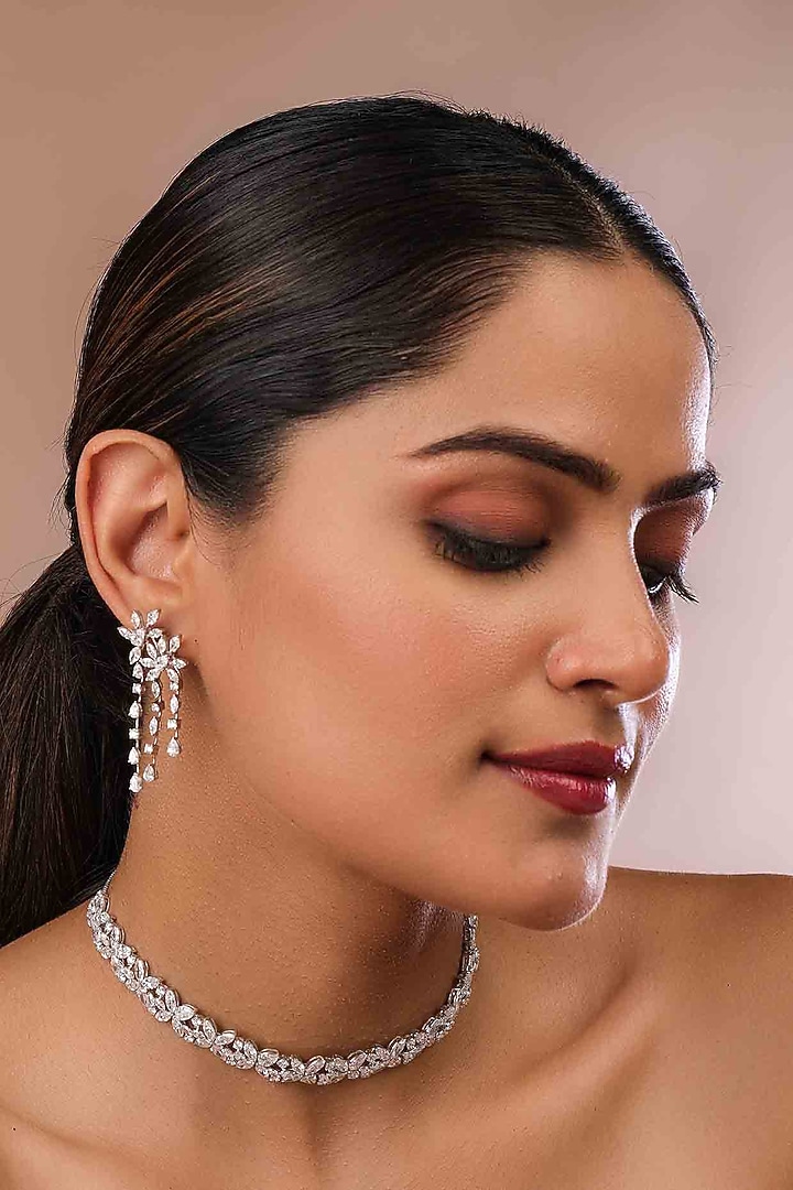 18kt White Gold Finish Diamond Floral Choker Necklace by Shine Eternal at Pernia's Pop Up Shop