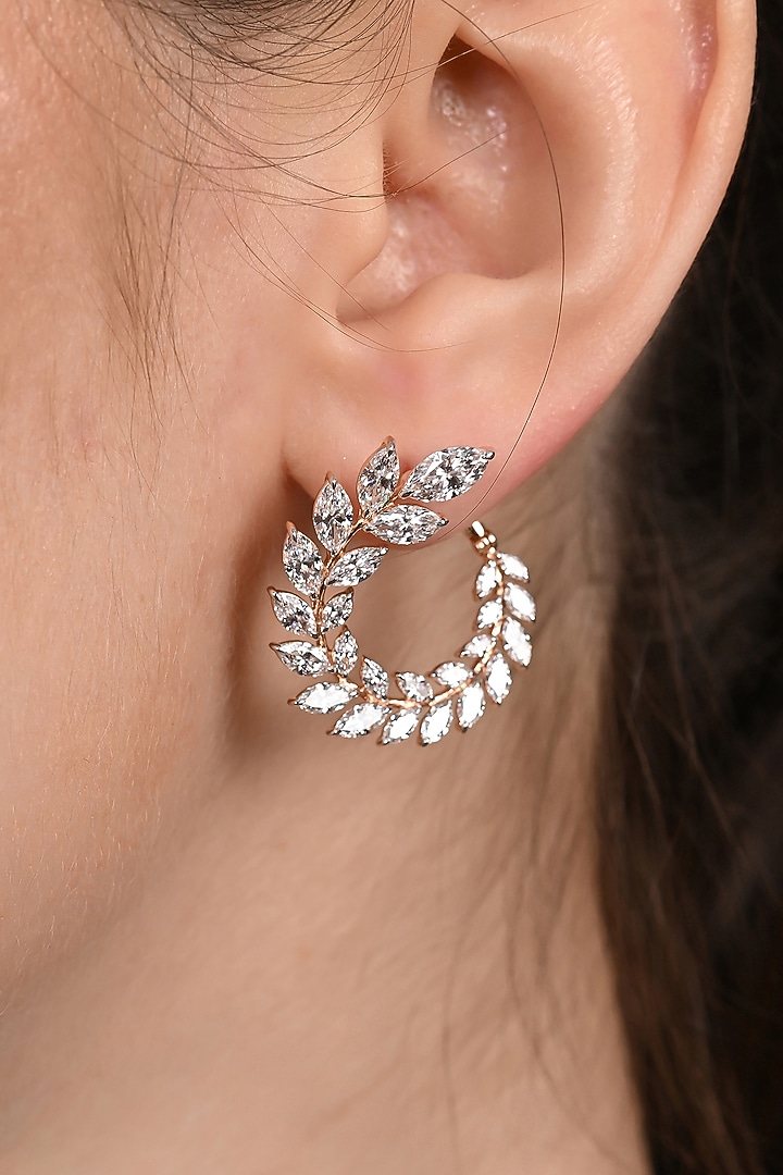 18kt Rose Gold Finish Marquise-Cut Diamond Hoop Earrings by Shine Eternal at Pernia's Pop Up Shop