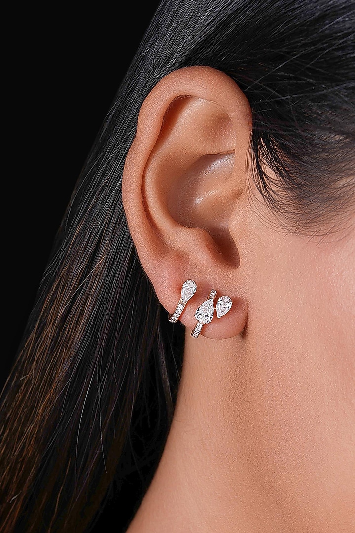 18kt Rose Gold Finish Diamond Trio Huggie Ear Cuffs by Shine Eternal at Pernia's Pop Up Shop