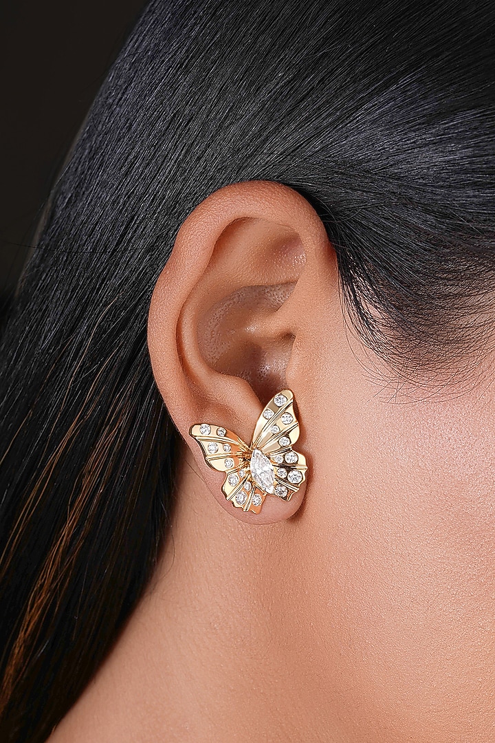 18kt Yellow Gold Finish Diamond Butterfly Earrings by Shine Eternal at Pernia's Pop Up Shop