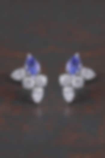 14kt White Gold Finish Round-Cut Diamond & Blue Gemstone Stud Earrings by Shine Eternal at Pernia's Pop Up Shop