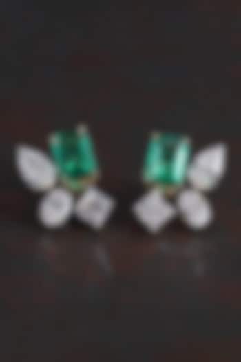 14kt Yellow Gold Finish 3.68 Carat Diamond & 3.68 Carat Emerald Green Stone Stud Earrings by Shine Eternal at Pernia's Pop Up Shop