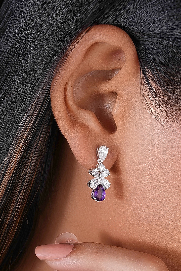 14kt White Finish Diamonds & Amethyst Stone Drop Earrings by Shine Eternal at Pernia's Pop Up Shop