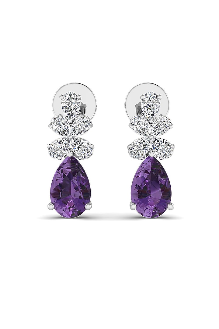 14kt White Finish Diamonds & Amethyst Stone Drop Earrings by Shine Eternal at Pernia's Pop Up Shop
