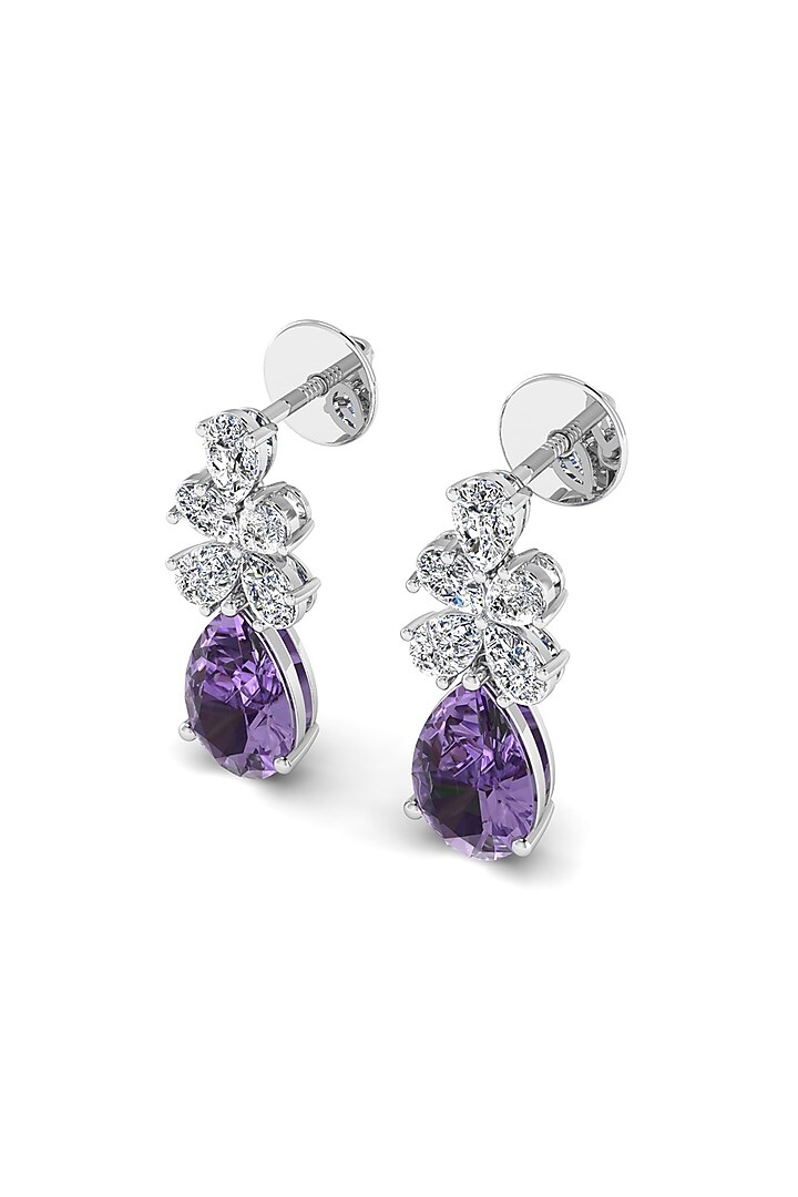 14kt White Finish Diamonds & Amethyst Stone Drop Earrings by Shine Eternal at Pernia's Pop Up Shop