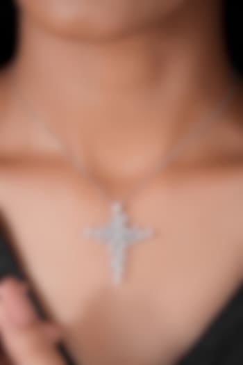 14kt White Gold Finish Diamond Cross Pendant Necklace by Shine Eternal at Pernia's Pop Up Shop