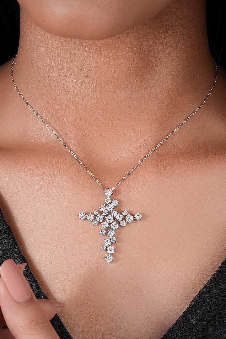 14kt White Gold Finish Diamond Cross Pendant Necklace by Shine Eternal at Pernia's Pop Up Shop