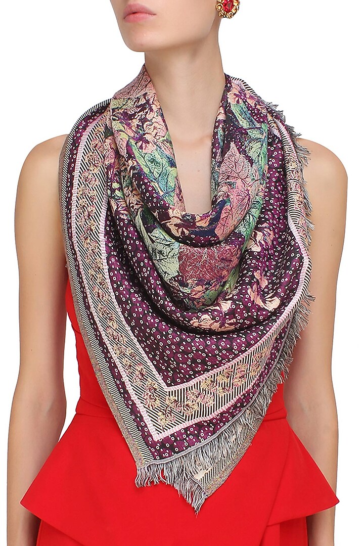 Purple floral printed jacquard Stole available only at Pernia's Pop Up Shop.