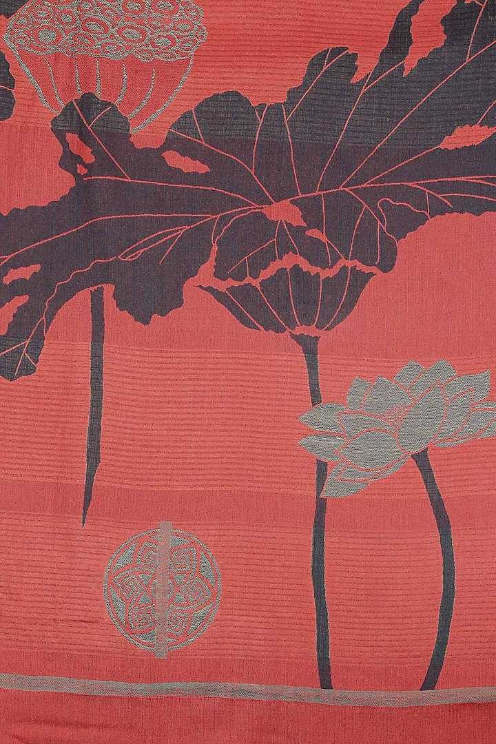 Red and black floral print jacquard Stole available only at Pernia's Pop Up Shop.