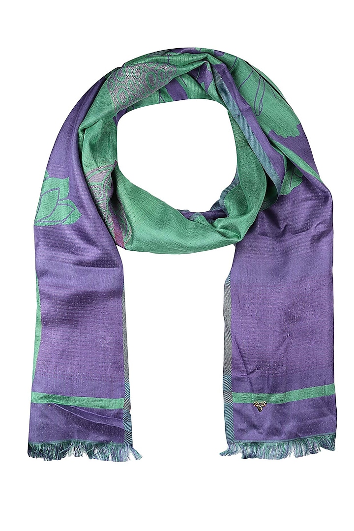 Violet and sea green floarl jacquard stole by Shingora
