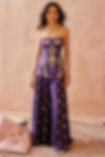 Purple Silk Mul Wedding Sharara Set by Payal Singhal at Pernia's Pop Up Shop