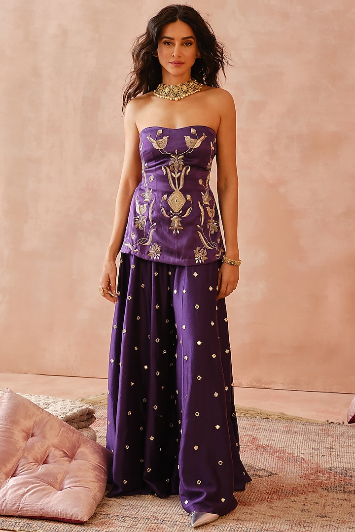 Purple Silk Mul Wedding Sharara Set by Payal Singhal at Pernia's Pop Up Shop