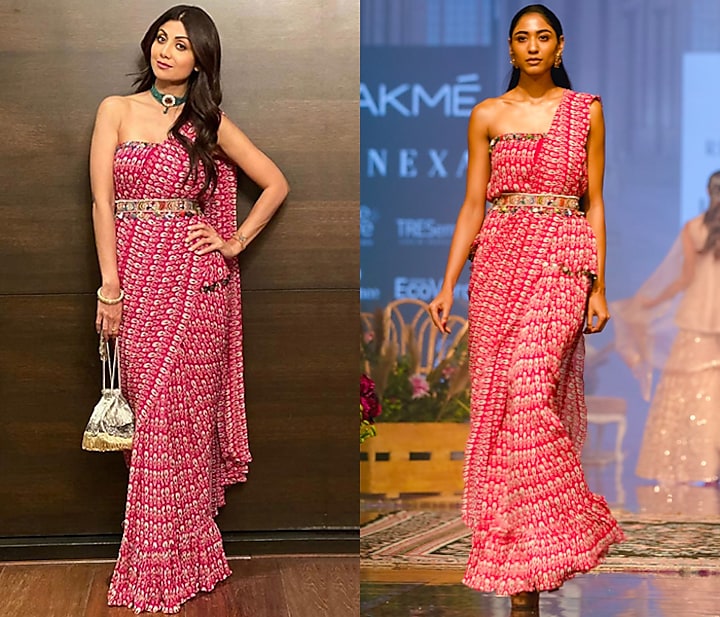 Pink Printed Tube Saree With Embellished Belt by Ridhi Mehra