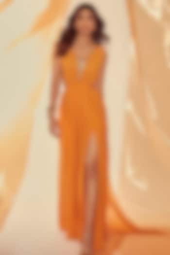 Mango Yellow Viscose Georgette Maxi Dress by Arpita Mehta