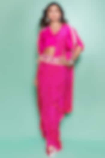 Hot Pink Silk Draped Saree Set by Pink City By Sarika