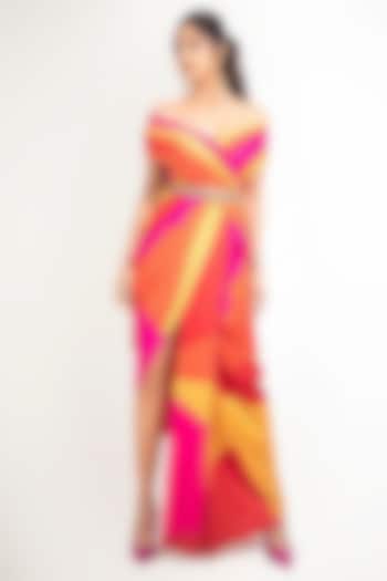 Orange Silk Taffeta Gown Saree by QBIK