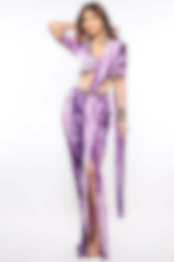 Purple Tie-Dye Skirt Saree Set by Reeti Arneja