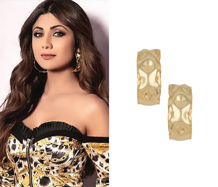 Gold plated textured hoop earrings by Valliyan by Nitya Arora at Pernia's Pop Up Shop