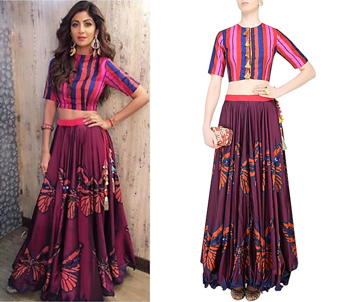 Maroon butterfly print lehenga skirt with crop top available only at Pernia's Pop Up Shop.