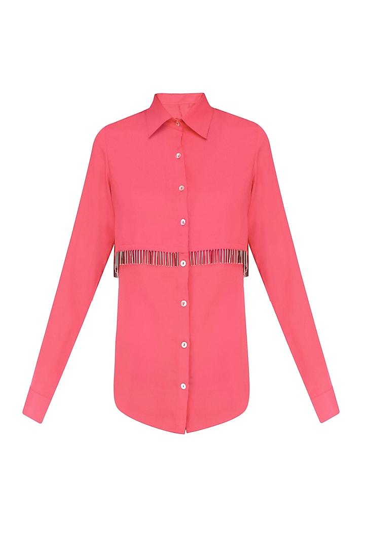 Blush Pink Metallic Tassels Button Down Layered Shirt by 431-88 By Shweta Kapur