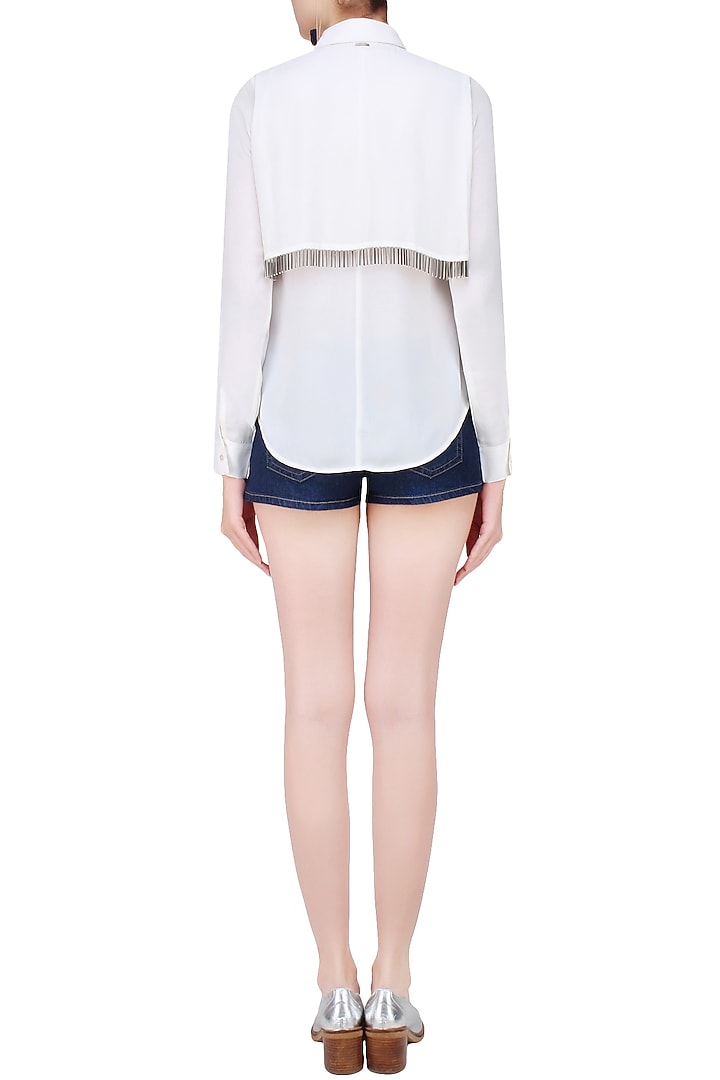 431-88 presents White metallic tassels button down layered shirt available only at Pernia's Pop Up Shop.