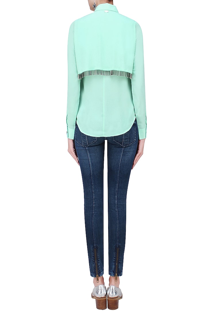 431-88 presents Mint green metallic tassels button down layered shirt available only at Pernia's Pop Up Shop.