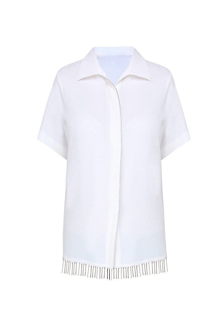 431-88 presents White bead tassels boxy shirt available only at Pernia's Pop Up Shop.