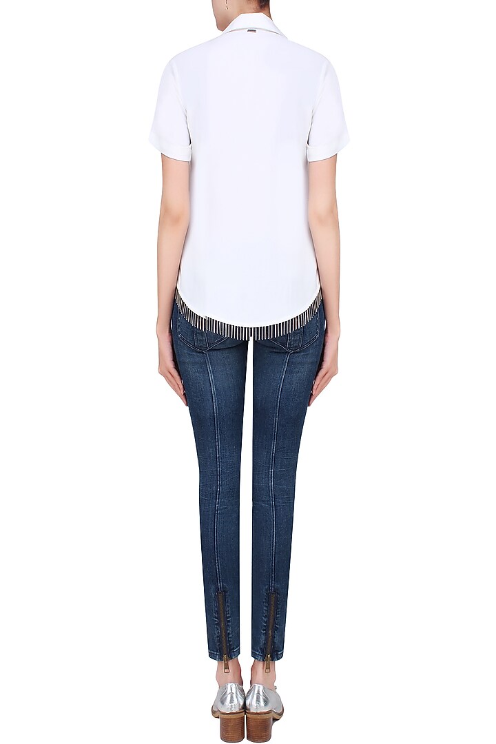 431-88 presents White bead tassels boxy shirt available only at Pernia's Pop Up Shop.