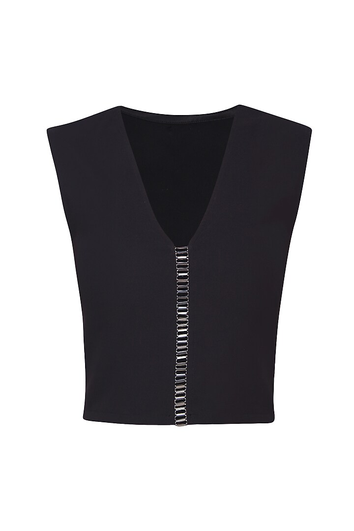 431-88 presents Black metallic beads embroidered armour top available only at Pernia's Pop Up Shop.