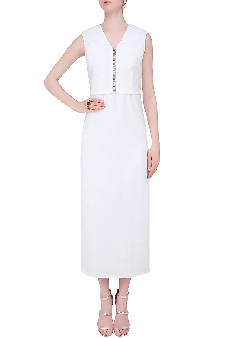 431-88 presents White metallic beads embroidered armour top available only at Pernia's Pop Up Shop.