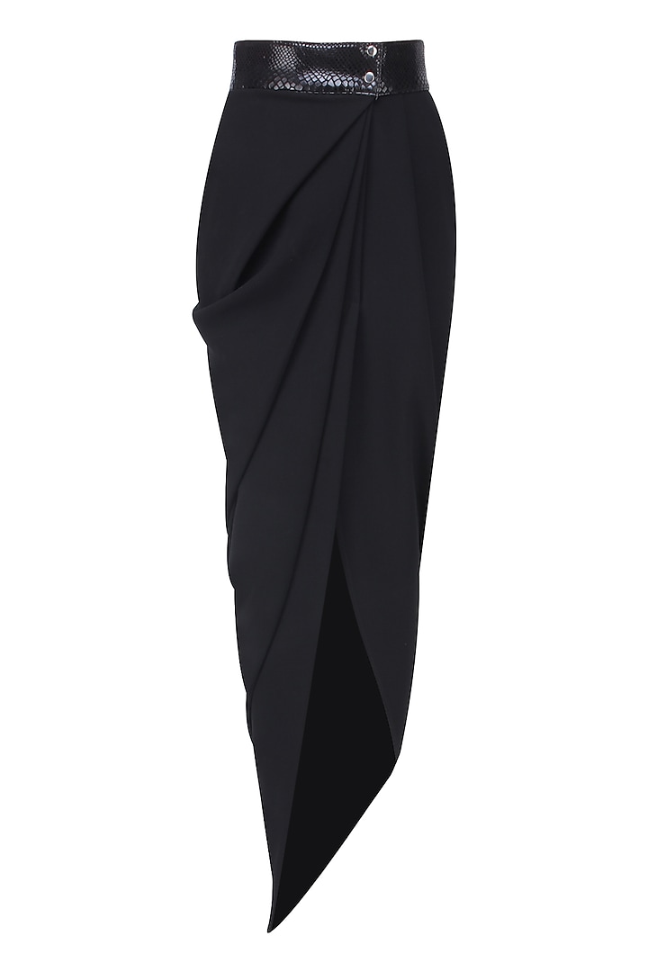 Black Wrap Around Drape Lungi Skirt by 431-88 By Shweta Kapur